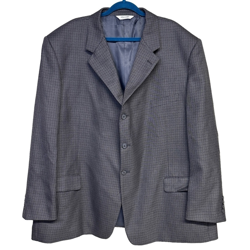 Linea Uomo Men’s Wool Blend Gray Houndstooth Suit Blazer 56R Business Office - Picture 2 of 14